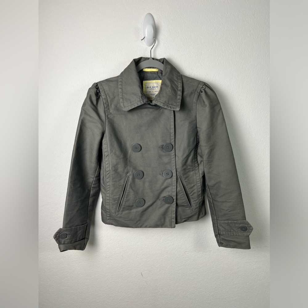 Old Navy Gray Double Breasted Cropped Coat